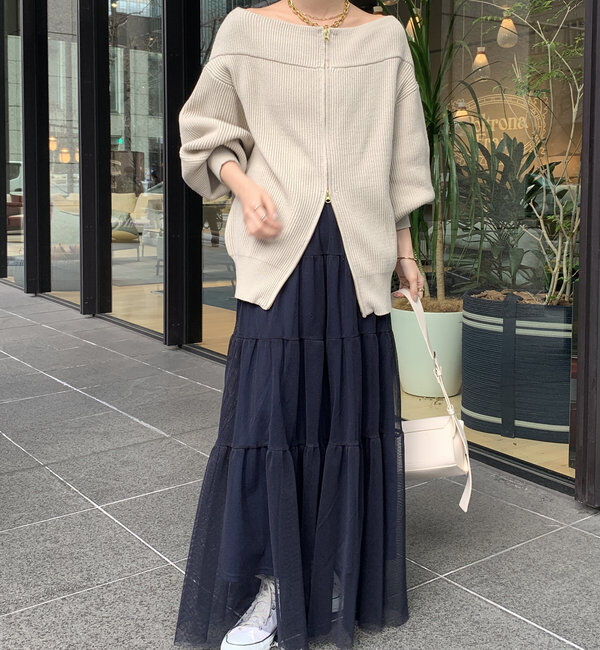  「【チクチクしないニット】フロントジップニット」|ニット・セーター|