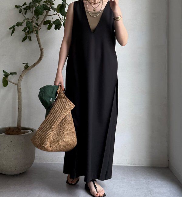  「【WEB限定】リネン混深Vジャンスカ」|ワンピース|