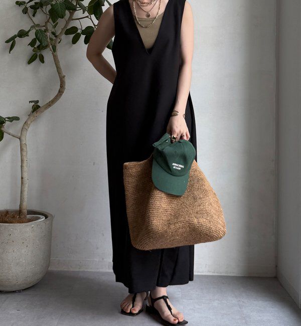  「【WEB限定】リネン混深Vジャンスカ」|ワンピース|