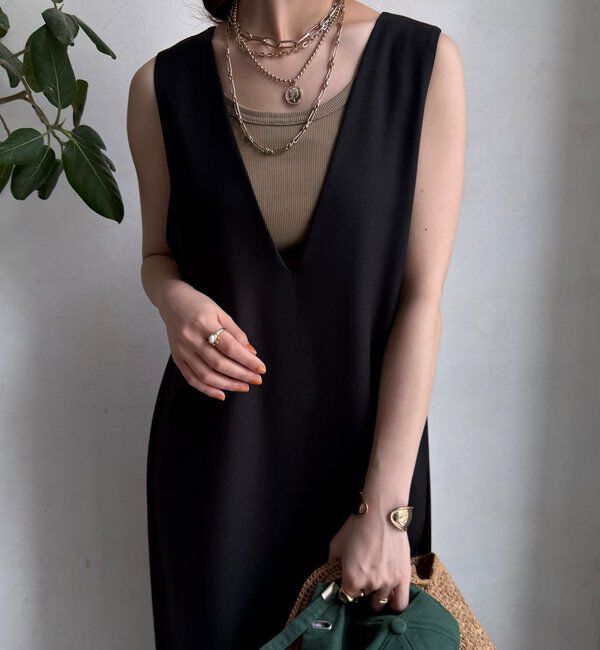  「【WEB限定】リネン混深Vジャンスカ」|ワンピース|