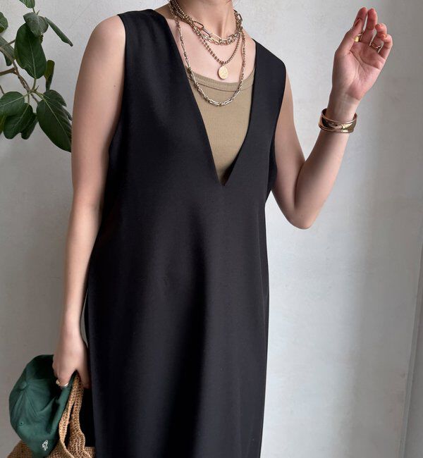  「【WEB限定】リネン混深Vジャンスカ」|ワンピース|