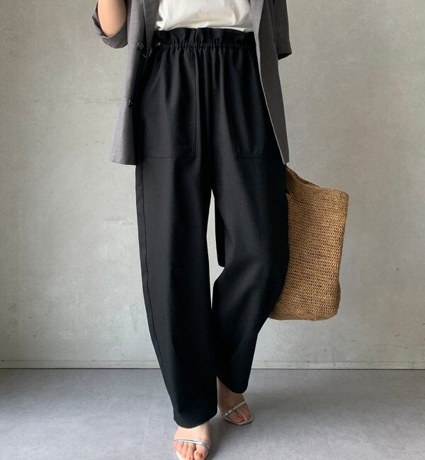  「【WEB限定】 麻調シャイニーイージーパンツ」|チノ|ブラック