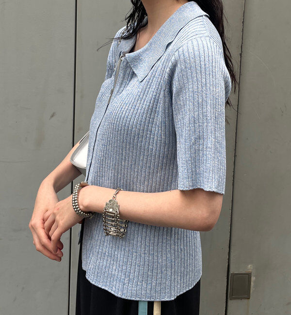  「ダブルZIPラメリブ半袖カーディガン」|カーディガン|