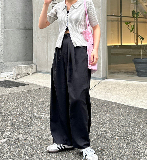  「ダブルZIPラメリブ半袖カーディガン」|カーディガン|