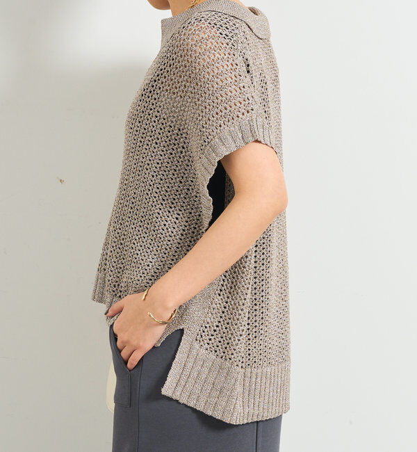  「《ざっくりした編み目がこなれ感》グリッターポロニットベスト」|ニット・セーター|