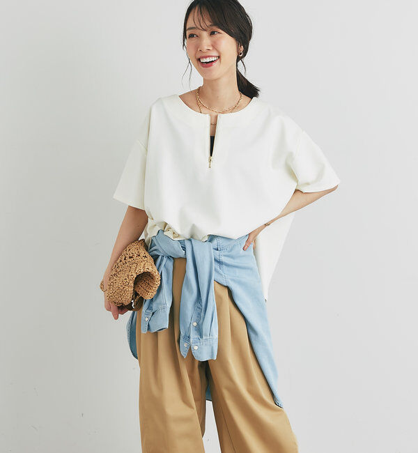  「《楽ちんきちんと見え》ハーフジップダンボールポンチョ」|Tシャツ・カットソー|