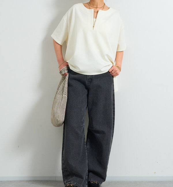  「《楽ちんきちんと見え》ハーフジップダンボールポンチョ」|Tシャツ・カットソー|