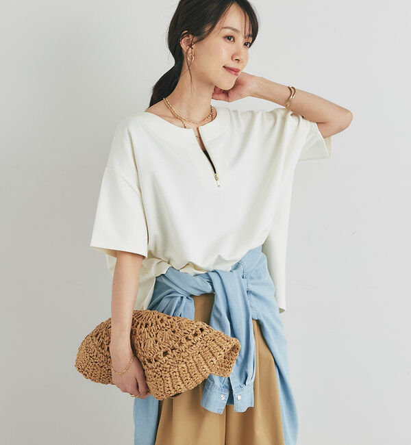  「《楽ちんきちんと見え》ハーフジップダンボールポンチョ」|Tシャツ・カットソー|