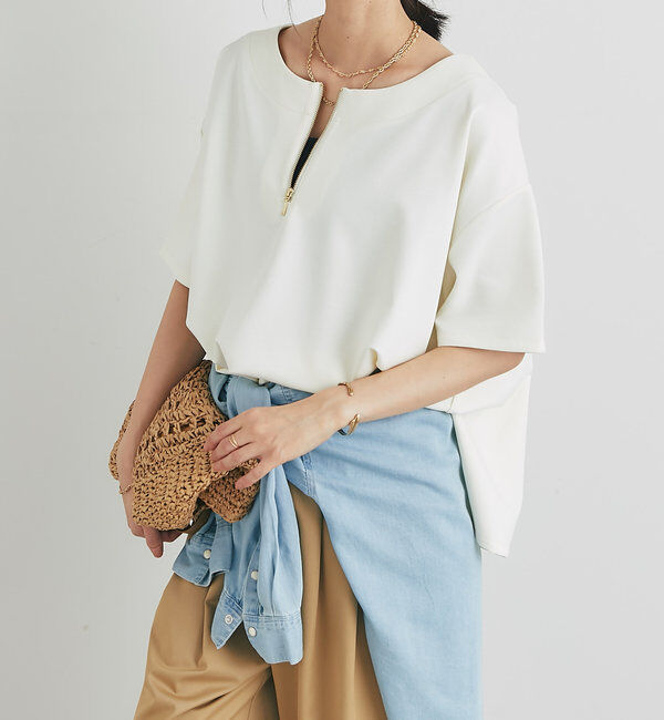  「《楽ちんきちんと見え》ハーフジップダンボールポンチョ」|Tシャツ・カットソー|