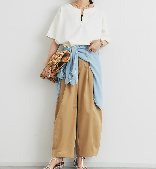  「《楽ちんきちんと見え》ハーフジップダンボールポンチョ」|Tシャツ・カットソー|