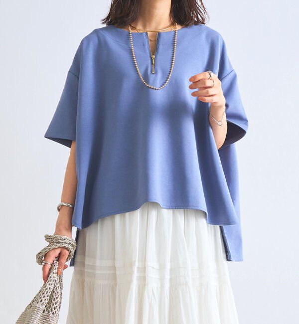  「《楽ちんきちんと見え》ハーフジップダンボールポンチョ」|Tシャツ・カットソー|ブルー