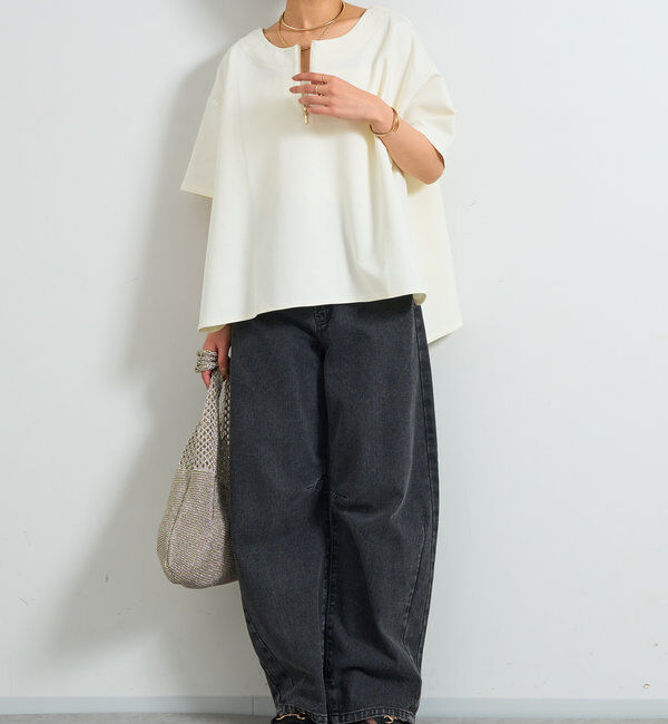  「《楽ちんきちんと見え》ハーフジップダンボールポンチョ」|Tシャツ・カットソー|