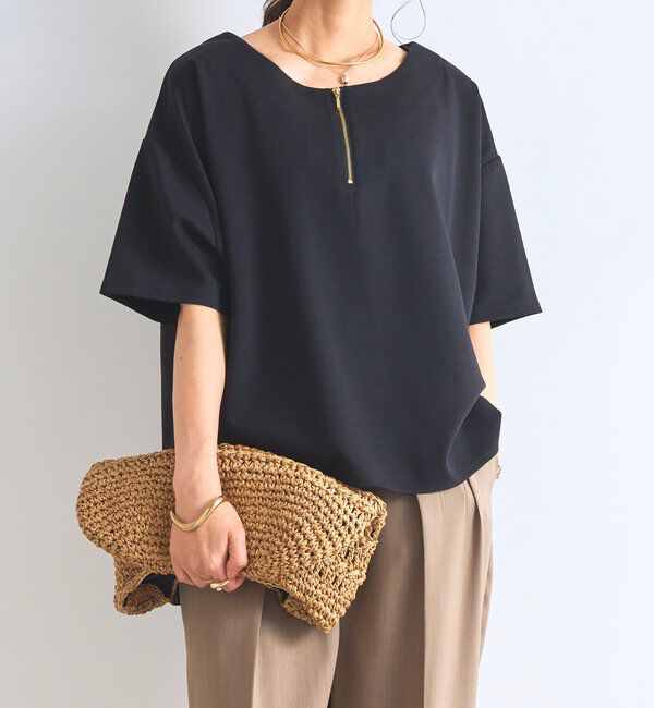  「《楽ちんきちんと見え》ハーフジップダンボールポンチョ」|Tシャツ・カットソー|ブラック