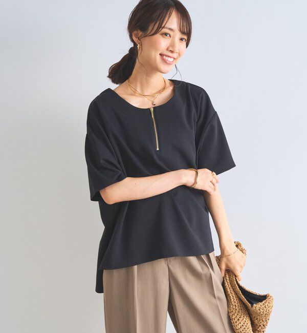  「《楽ちんきちんと見え》ハーフジップダンボールポンチョ」|Tシャツ・カットソー|