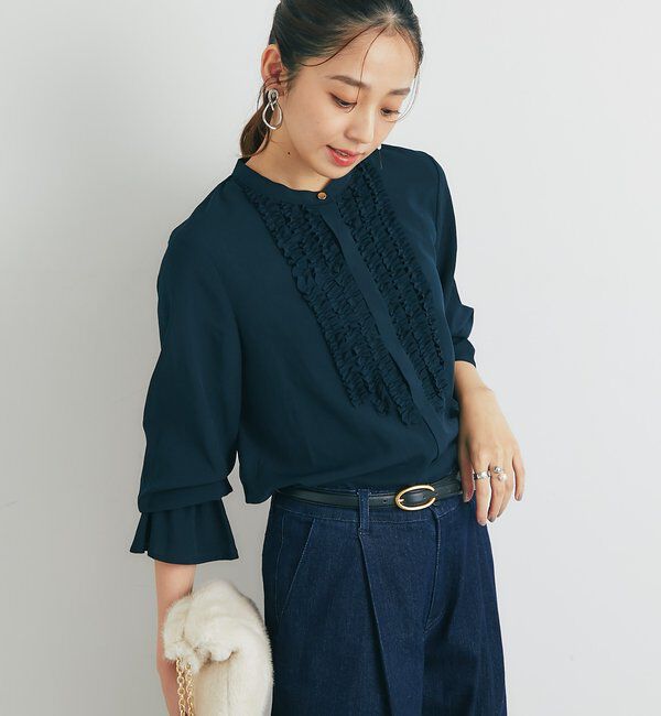  「《大人エレガントなムードに》フロントフリルジョーゼットブラウス」|シャツ・ブラウス|