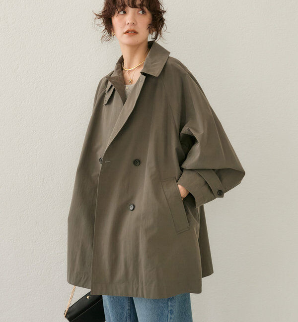  「【ラフに羽織れる】オーバーミドルトレンチコート」|トレンチコート|カーキ