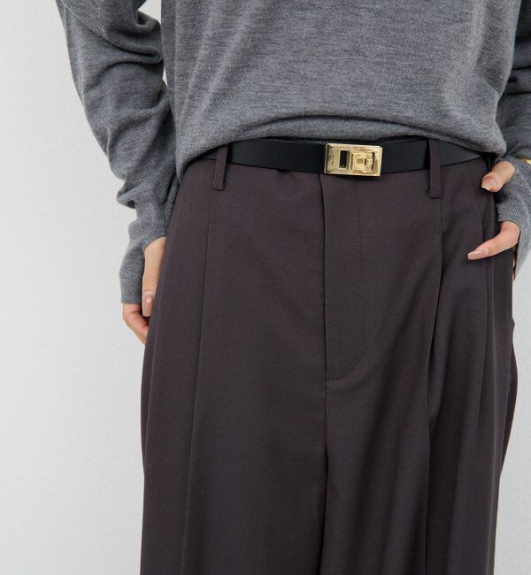  「《ウエスト調整自由自在！》スクエアバックルベルト」|ベルト|ブラック