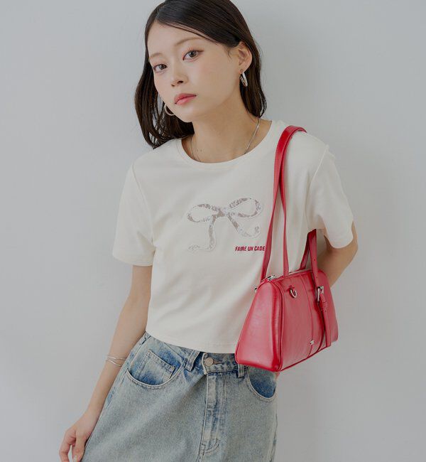  「レースリボン刺繍チビT」|Tシャツ・カットソー|