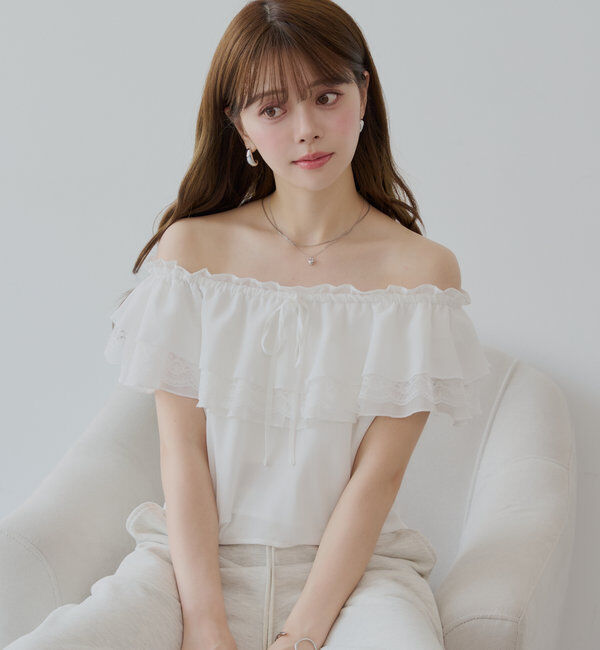  「オフショルレースフリルブラウス」|シャツ・ブラウス|ホワイト