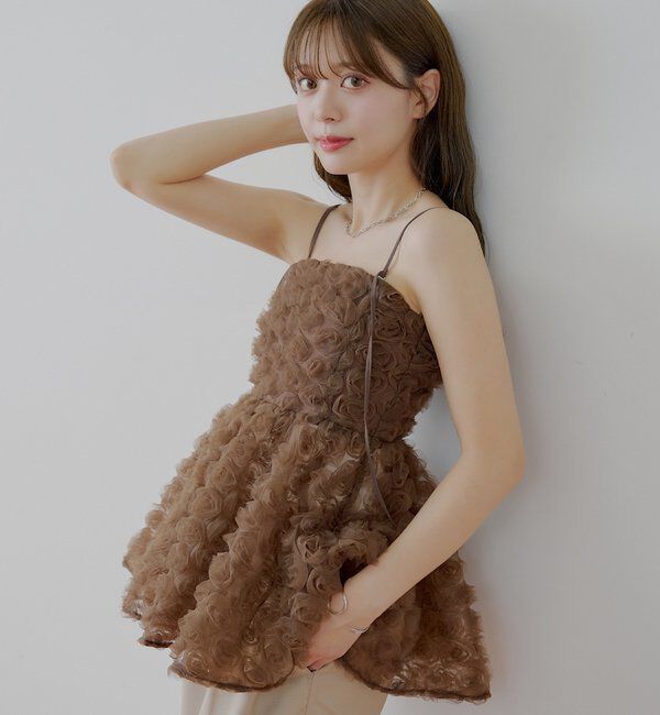  「【SALON by Chico】ローズチュールペプラムブラウス」|シャツ・ブラウス|ブラウン