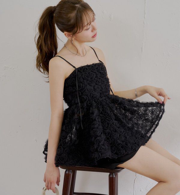  「【SALON by Chico】ローズチュールペプラムブラウス」|シャツ・ブラウス|ブラック