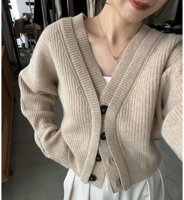  「【再入荷！】ウール100Wボタンカーディガン」|カーディガン|ベージュ