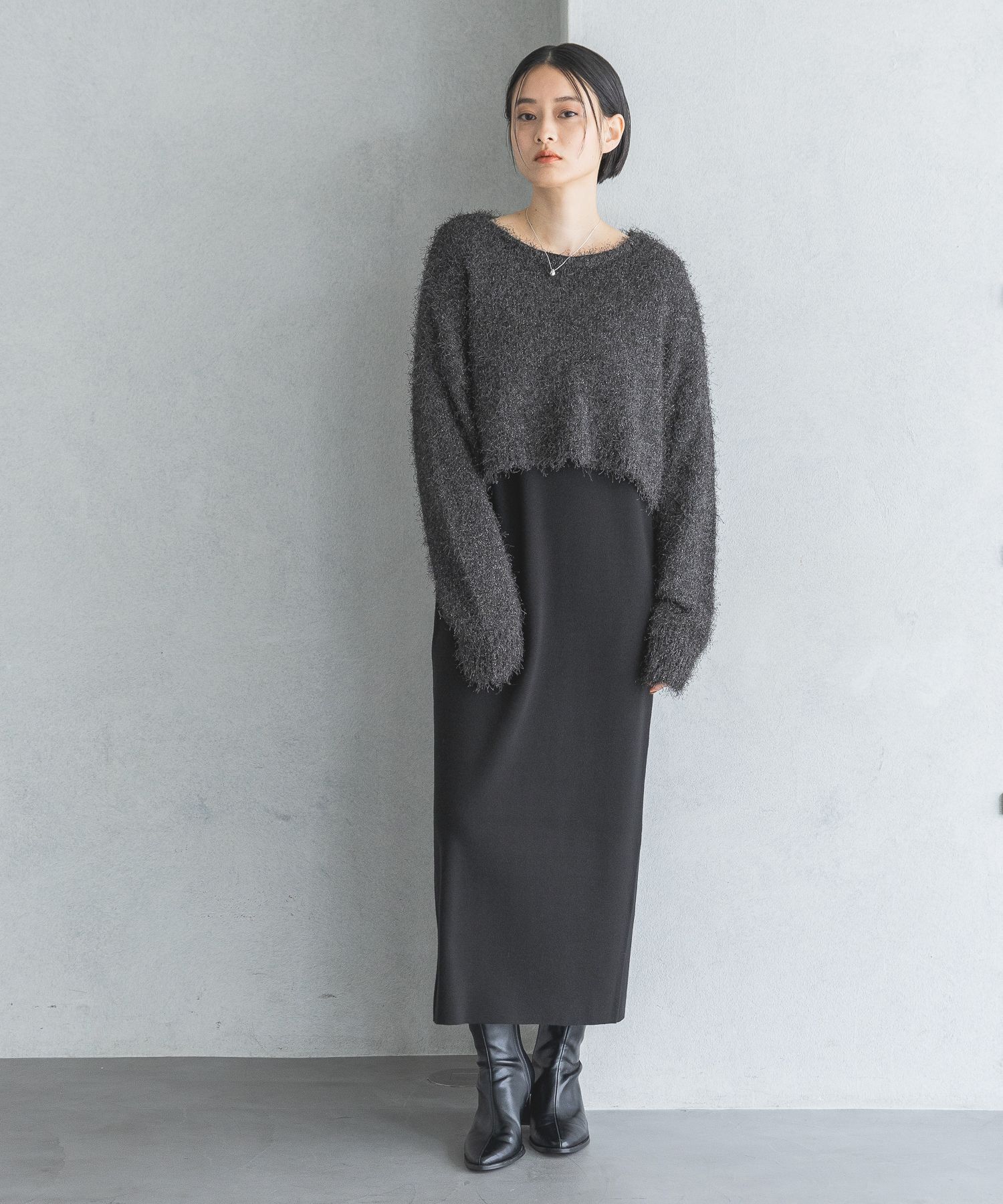 A part by 「ラメシャギー2Pセットワンピース」|ワンピース|チャコールグレー