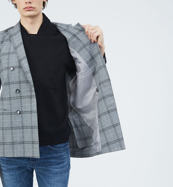 ABAHOUSE「【FLEX】BRERA メランジ ウィンドウチェック ダブルジャケット」|テーラードジャケット|