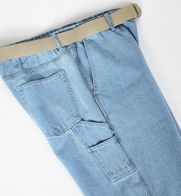 ABAHOUSE「ワイドテーパード デニムペインターパンツ /ワークパンツ /ベルト付」|デニム|