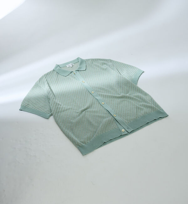 ABAHOUSE「【透かし編み】バイアス メッシュニットポロ  / ニットシャツ」|カーディガン|グリーン系その他1