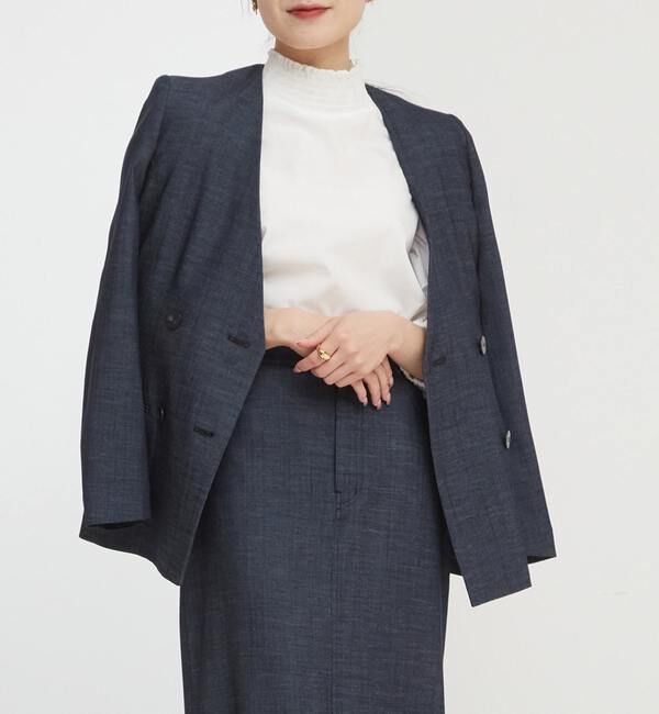 TIARA「ダブルボタンジャケット」|ノーカラージャケット|ネイビー