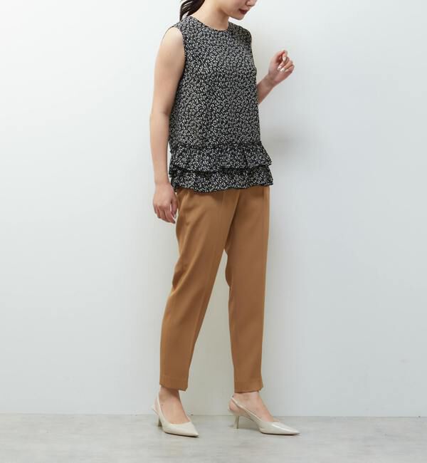 TIARA「モノトーンリーフプリントペプラムブラウス」|シャツ・ブラウス|