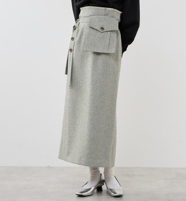 Soffitto「ツイード調ハイウエストタイトスカート」|スカート|ベージュ&times;ブラック