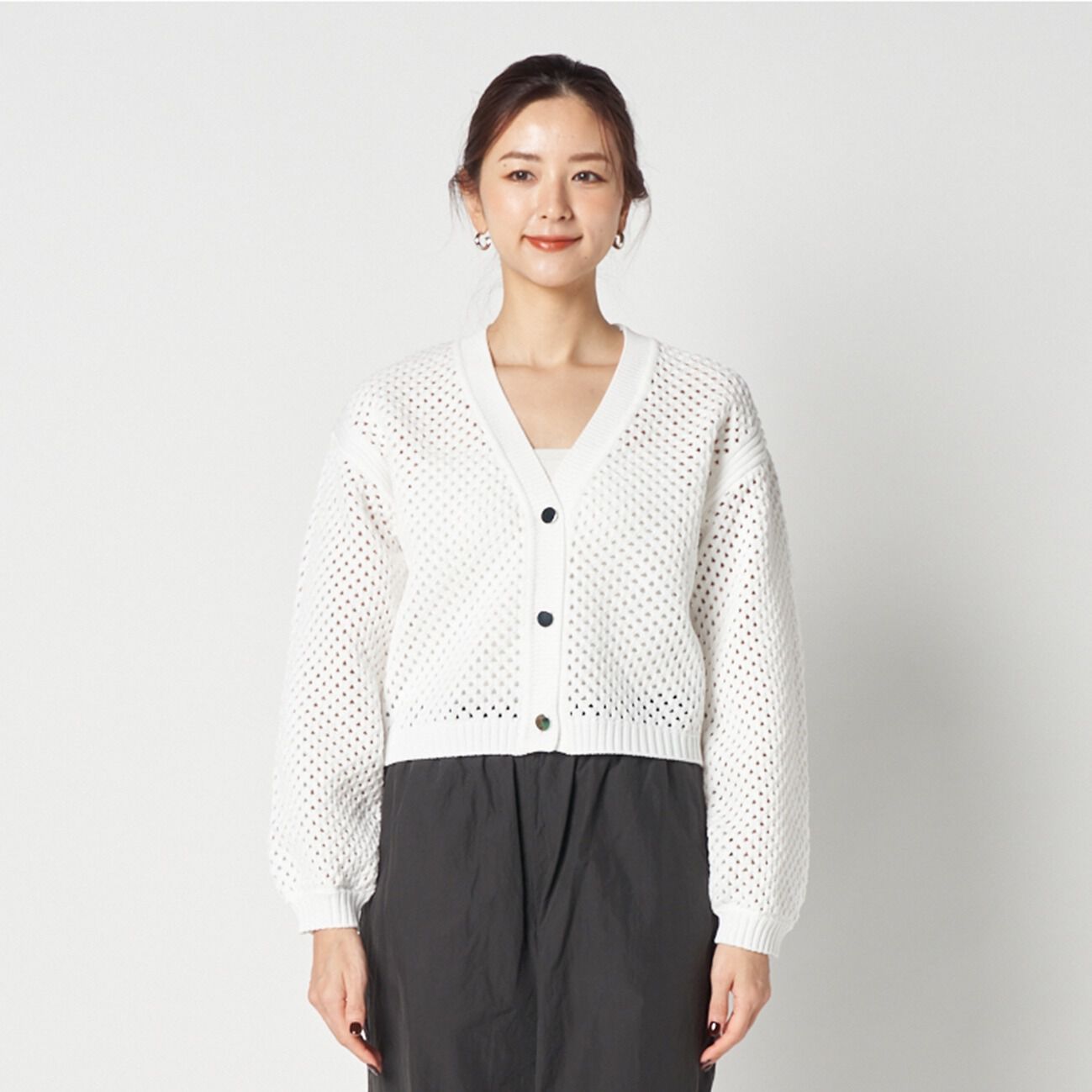 HELIOPOLE「HELIOPOLE EYELET KNIT V NECK CARDIGAN」|ニット・セーター|