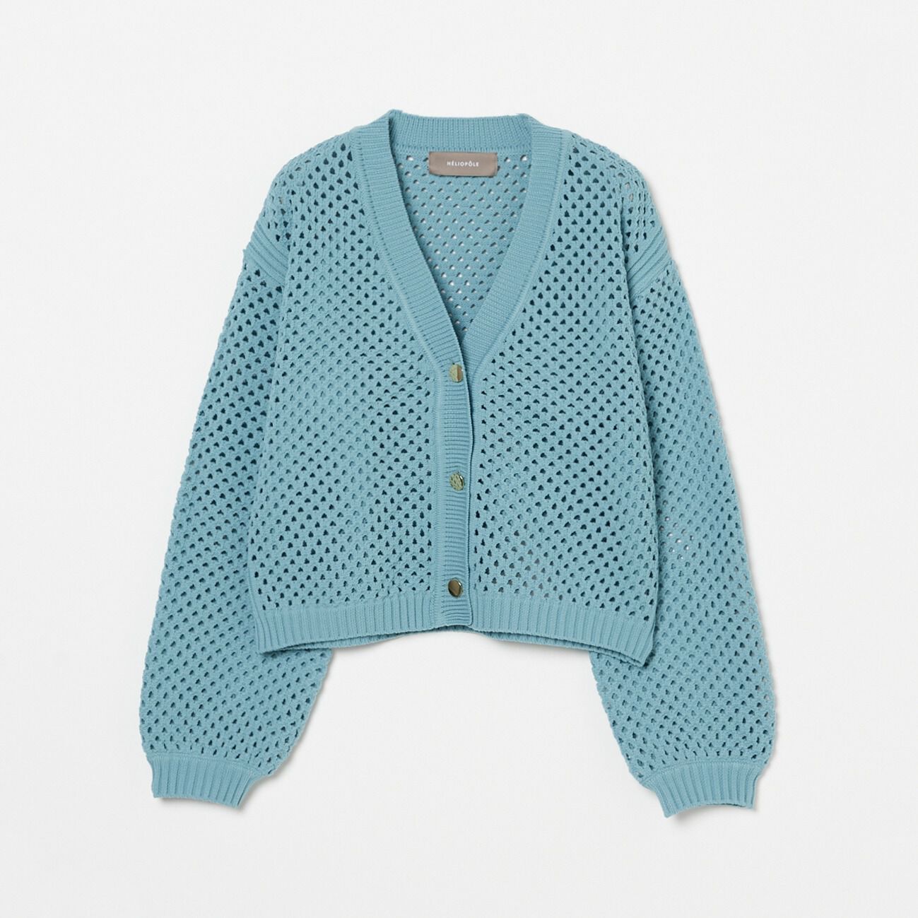 HELIOPOLE「HELIOPOLE EYELET KNIT V NECK CARDIGAN」|ニット・セーター|ライトグリーン