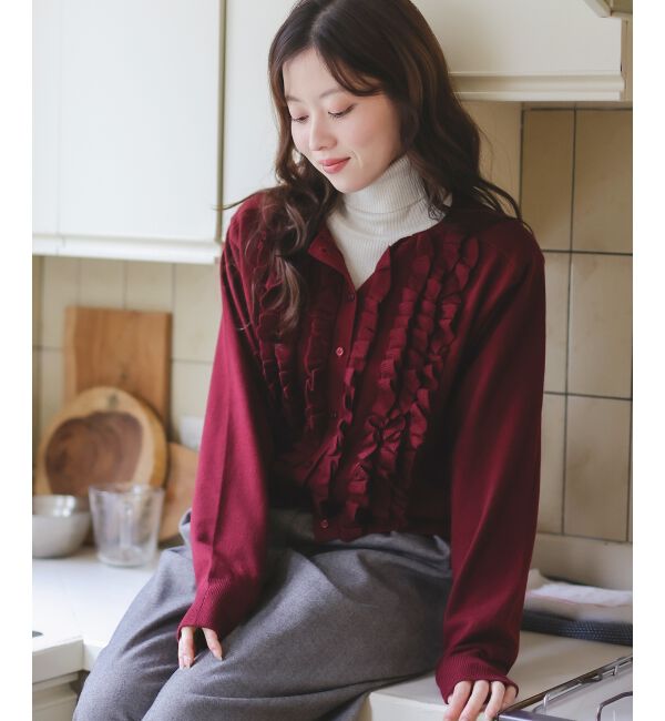  「フロントフリルニットカーデ」|カーディガン|