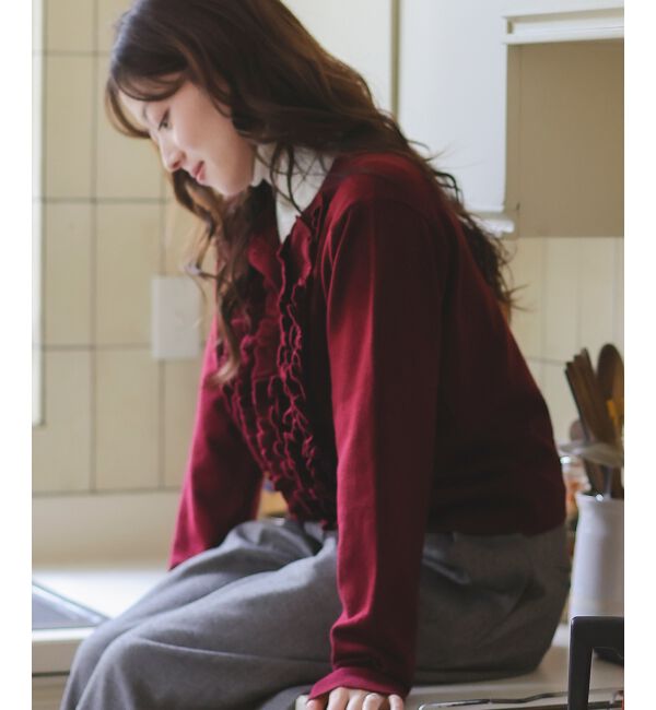  「フロントフリルニットカーデ」|カーディガン|