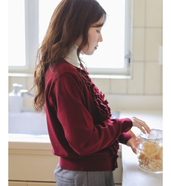  「フロントフリルニットカーデ」|カーディガン|