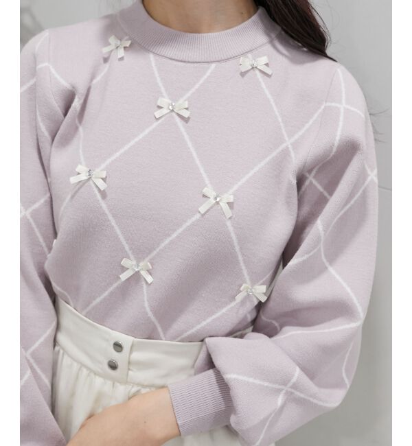 MAJESTICLEGON「プチリボンビジューニット」|ニット・セーター|ピンク柄