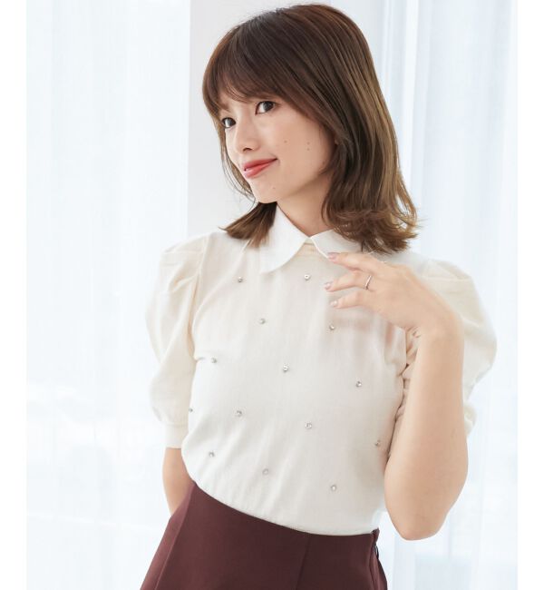  「2way襟付きビジューニット」|ニット・セーター|アイボリー