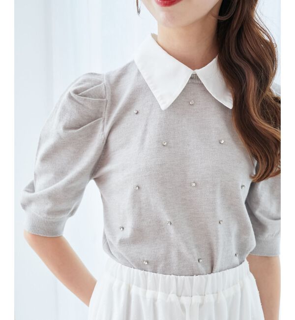  「2way襟付きビジューニット」|ニット・セーター|