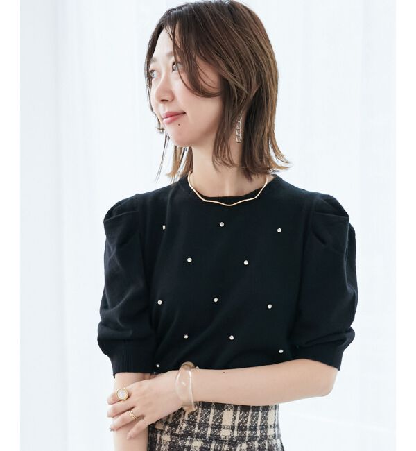  「2way襟付きビジューニット」|ニット・セーター|