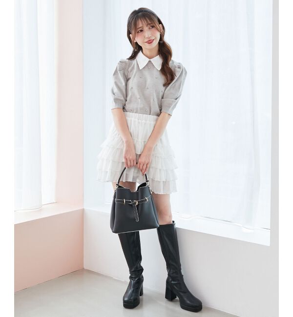  「2way襟付きビジューニット」|ニット・セーター|