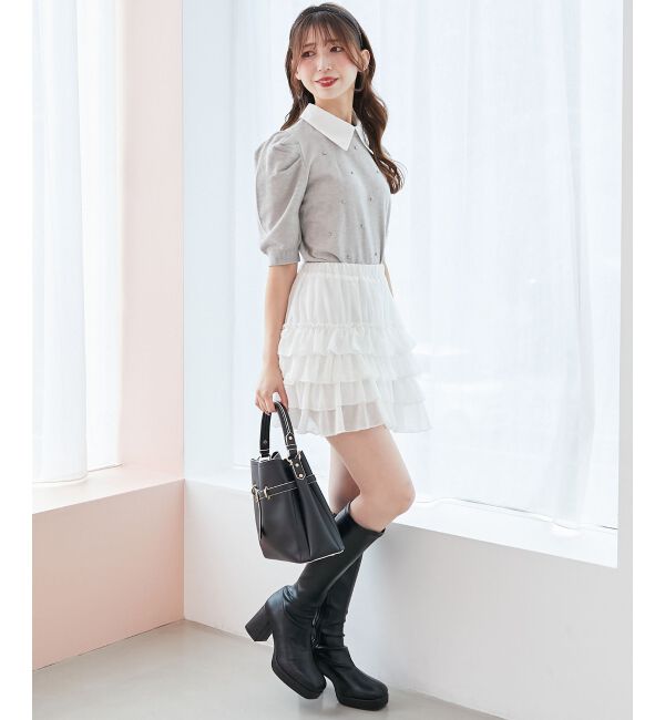  「2way襟付きビジューニット」|ニット・セーター|