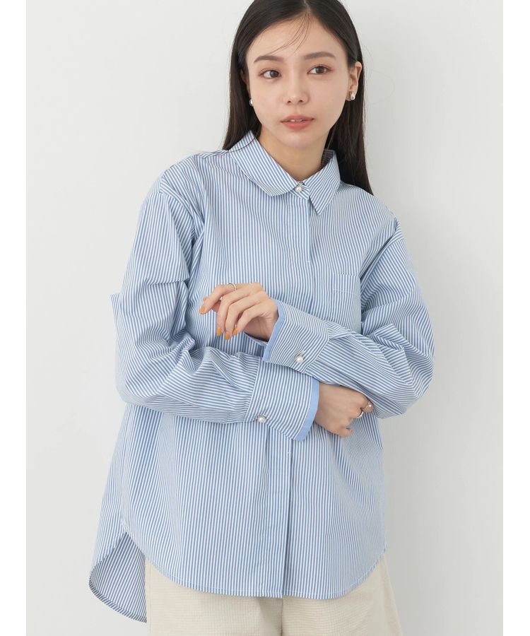 earth music&ecology「パールボタンシャツ」|シャツ・ブラウス|ストライプブルー