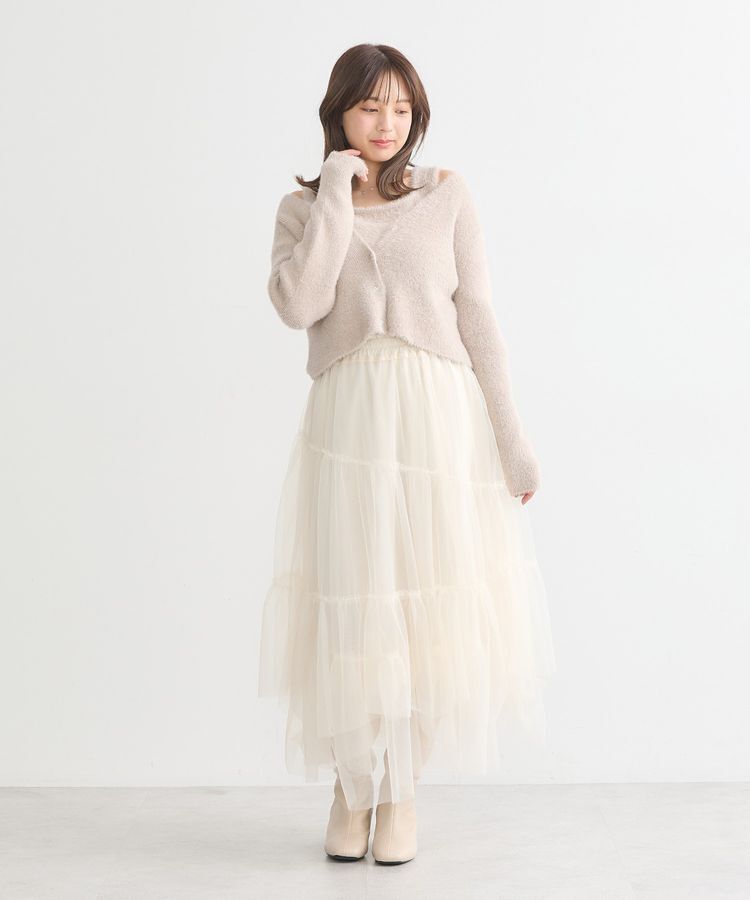 earth music&ecology「イレギュラーヘム段々チュールスカート」|フレア|