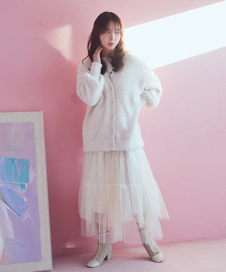 earth music&ecology「イレギュラーヘム段々チュールスカート」|フレア|