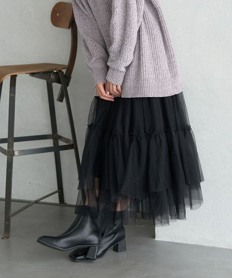 earth music&ecology「イレギュラーヘム段々チュールスカート」|フレア|