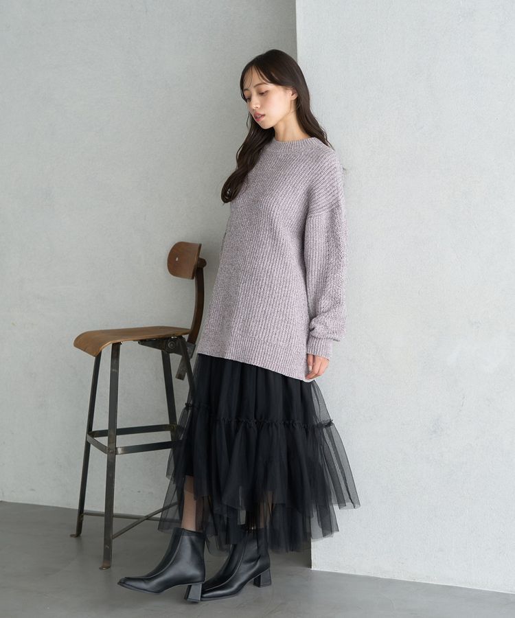 earth music&ecology「イレギュラーヘム段々チュールスカート」|フレア|