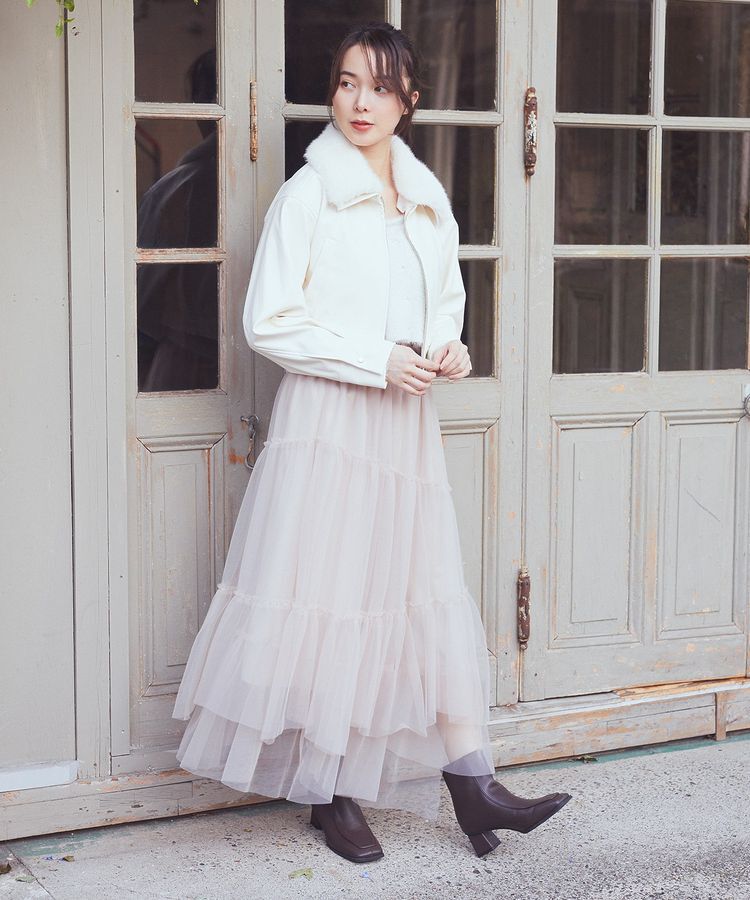 earth music&ecology「イレギュラーヘム段々チュールスカート」|フレア|
